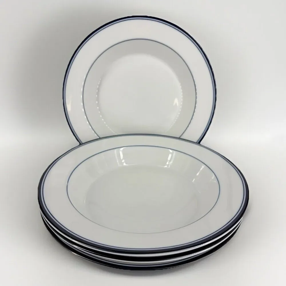 Dansk International Design Concerto Allegro TL Blue White Rim Soup Pasta Bowls 4